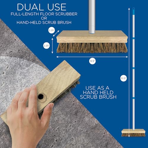 LOLA Deck Scrub Brush, 9" x 3.5" Head w/Palmyra Bristles for Outdoor Cleaning, Removes Dirt & Grime from Patios, Decks, Grout, 9 Pack - size: 9 Pack, style: Palmyra Deck Broom -Steel Handle