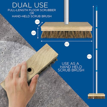 LOLA Deck Scrub Brush, 9" x 3.5" Head w/Palmyra Bristles for Outdoor Cleaning, Removes Dirt & Grime from Patios, Decks, Grout, 9 Pack - size: 9 Pack, style: Palmyra Deck Broom -Steel Handle