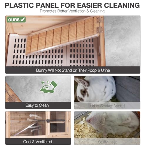 Wooden Guinea Pig Cages Indoor with Plastic Floor and Pull Out Tray, Two-Story Rabbit Cage with Anti-Chewing Ramp, Bunny Hutch with Detachable Stand, Small Animals Cage Habitat (Nature) - color: Nature
