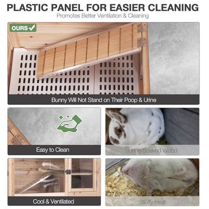 Wooden Guinea Pig Cages Indoor with Plastic Floor and Pull Out Tray, Two-Story Rabbit Cage with Anti-Chewing Ramp, Bunny Hutch with Detachable Stand, Small Animals Cage Habitat (Nature) - color: Nature