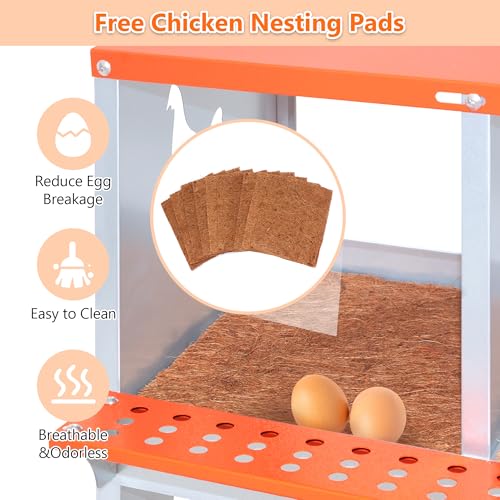 Galvanized Steel Chicken Nesting Box 10 Bay Wall Mounted Predator Proof for Hens and Ducks Easy Egg Collection Vented Design Easy Assemble Orange Coop Equipment (10 Compartment) - size: 53.0"L x 17.0"W x 25.0"H