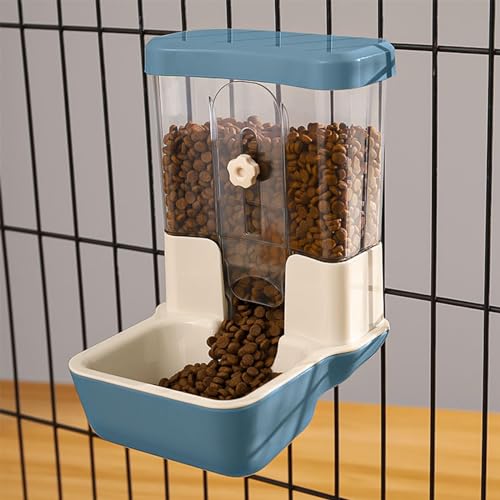 Hanging Automatic Food Dispenser, 27oz Large Capacity Hanging Pet Cage Feeder for Rabbit Bird Chinchilla Hedgehog Guinea Pig Ferret Kitty Puppy (Blue) - color: Blue
