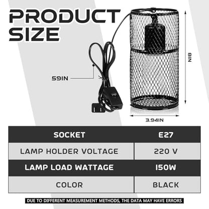 VIHOSE 1 Pcs Reptile Heat Lamp Guard with 150W Ceramic Heat Emitter Basking Anti Scald Heating Lamp Holder Mesh Cage Reptile Protection Lampshades for Lizard Snake Chick, Bulb Not Included (Black) - color: Black