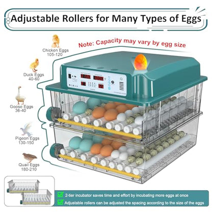 Incubators for Hatching Eggs 120, Chicken Egg Incubator with Automatic Egg Turning and Humidity Display, Temperature Control with 5 Automatic Incubation Modes, Incubation Day Counter