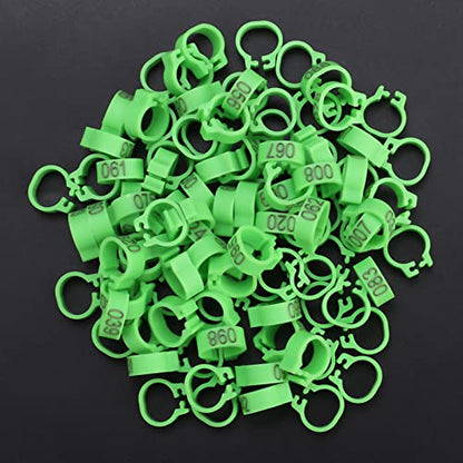 100Pcs Birds Leg Rings, 8mm Pigeon Leg Bands 001 to 100 Numbered Plastic Clip on Identification Rings for Chicks Parrots Finch Dove Lovebird Quail Bantam Lovebirds (Green) - color: Green