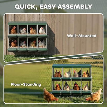 PawHut Chicken Nesting Boxes, 8 Compartment Metal Nesting Boxes for Chickens, Two-Tier Egg Laying Boxes with Vented Holes for Easy Egg Collection, for Hens Ducks, Silver - size: 43.7"L x 21.7"W x 37.6"H, style: Open Front