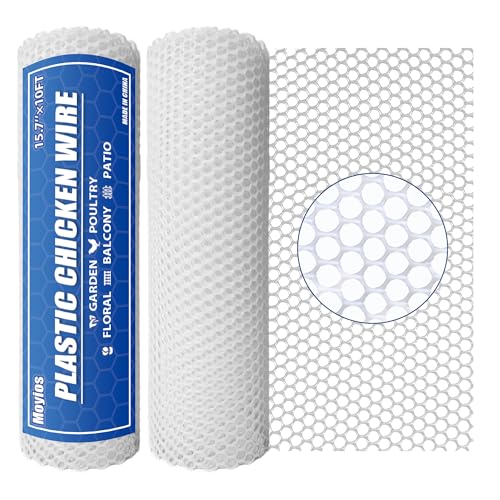 White Plastic Chicken Wire Mesh, 15.7 in x 20 ft, Garden Hex Netting | 500GSM ABS, 0.3" hex holes, scissors-cut, non-metal no sharp edges, garden poultry rabbit moss pole floral craft - color: 20ft White
