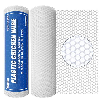 White Plastic Chicken Wire Mesh, 15.7 in x 20 ft, Garden Hex Netting | 500GSM ABS, 0.3" hex holes, scissors-cut, non-metal no sharp edges, garden poultry rabbit moss pole floral craft - color: 20ft White