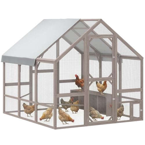 PawHut Large Wooden Chicken Coop for 8-10 Hens, Walk-in Chicken Run with Waterproof Cover, Nesting Boxes and Perches, Outdoor Poultry Cage Rabbit Hutch for Backyard, 83" x 73" x 73", Light Brown - color: Light Brown, size: 83.1"L x 73.4"W x 73.0"H