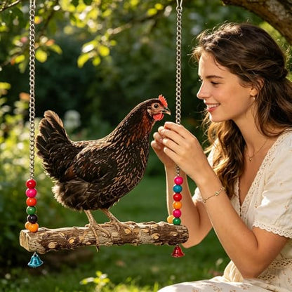 Chicken Swing Toy – Wooden Claw Perch Bridge, Hanging Exercise Ladder, Bell Accessory | Interactive Poultry Play Set, Enrichment Activity Equipment for Coop Cage Use - size: B