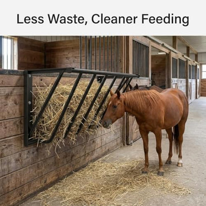 Wall Mounted Hay Rack, 33'' Metal Corner Hay Feeder with 25 Gallon Large Capacity, Heavy Duty Steel Livestock Feeder, Easy Install No Waste Design for Horse Goat Sheep Farm Stable
