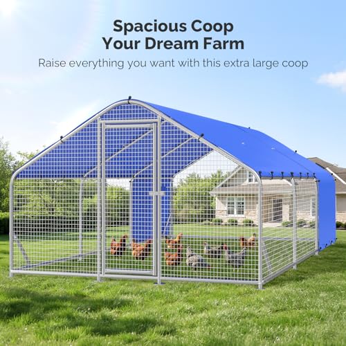 Sino Luban Large Metal Chicken Coop Run with Galvanized Hardware Cloth for 30 Chickens/Ducks, Chicken Runs for Yard with Waterproof Cover, Chicken Enclosure Pen Outdoor, Walk-in Poultry Cage - size: 212.6"L x 106.3"W x 76.8"H