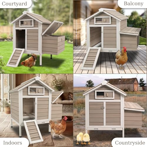 Ketive Chicken Coop Chicken House Outdoor with Removable Trays, Wooden Rabbit Hutch Poultry Cage with Nesting Box, Indoor Hen House Chicken Cage with Ramp for Garden Backyard (32"L x 23.6"W x 36.6"H) - size: 32"L x 23.6"W x 36.6"H