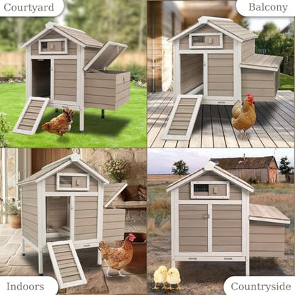 Ketive Chicken Coop Chicken House Outdoor with Removable Trays, Wooden Rabbit Hutch Poultry Cage with Nesting Box, Indoor Hen House Chicken Cage with Ramp for Garden Backyard (32"L x 23.6"W x 36.6"H) - size: 32"L x 23.6"W x 36.6"H