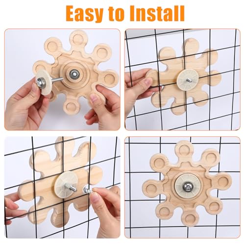 Rotating Natural Wood Chinchilla Chew Toys, Interactive Enrichment Rat Enrichment Toys for Teeth Grinding, Hanging Exercise Chinchilla Cage Accessories Wheel for Hamster Guinea Pig (6.3 in)