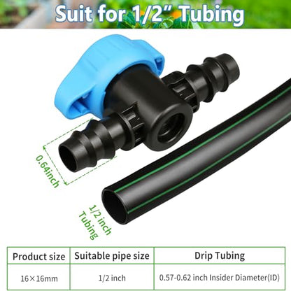 JAYEE 14 Pcs Drip Irrigation Fittings Switch Valve 1/2 Inch, In-Line Barbed Switch Valve For 1/2 Inch Drip Tubing (.570-.620" ID), Shut-Off/On Drip Line Parts For Garden Sprinkler Systems - color: 14P Valves