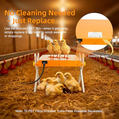 Chick Brooder Heating Plate - Briidea 80W Brooder Heater with 3 Adjustable Temperature, 10 PET Cleaning Film, Adjustable Height & Angle, Warmth Like Hen, 10" x 10" for 15 Small Poultry - color: 3 Adjustable Temperature