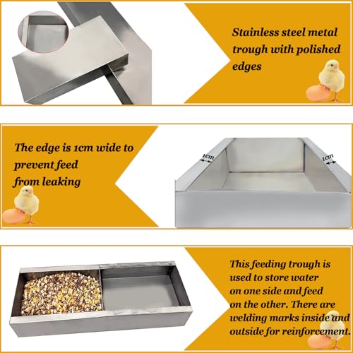 2 Pack Multifunctional Chicken Feeder, Hanging Chicken Feed Trough, Stainless Steel Trough, Chicken Feeder and Waterer Set, for Poultry Livestock. (40 * 11 * 7cm)