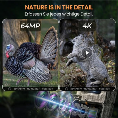MAXDONE Solar Trail Camera 4K 64MP (MicroSD Card NOT Included), WiFi Bluetooth Game Camera with Motion Activated 6000mAh Rechargeable, Wildlife Cameras with Night Vision IP66 Deer Cams for Outdoor - color: Ink Gray