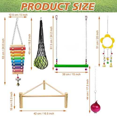 9 Pack Chicken Toys for Coop Accessories, Chicken Enrichment Toys with 2 Swing, 1 Wood Stand, 1 Xylophone, 1 Mirror, 2 Vegetable Net Bag, 2 Vegetable Fruits Hanging Fork