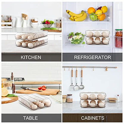 MesRosa Egg Holder for Fridge, Automatically Rolling Egg Storage Container for Refrigerator,Large Capacity Egg Organizer for Fridge with Lid,Clear Plastic Dispenser, Tray & Bin -2 Layer - size: 2 Layers Holder 36 Eggs