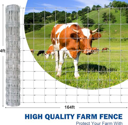 Galvanized 14 Gauge Cattle Livestock Wire Fence, Heavy Zinc Coating Welded Field Barrier 4ft & 5ft x 164ft, Hog Goat Sheep Deer Horse Fencing for Pasture Yard Garden Agriculture (5×164ft) - size: 5×164ft