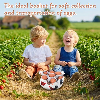 Egg Collecting Basket, Canvas Egg Basket for Gathering with 7 Pouches for Chicken, Duck, Goose, Bird, Various Poultry Collection (Black and white chicken) - style: Black and white chicken