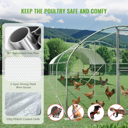 Large Metal Chicken Coop, Chicken Runs for Yard with Cover, Arch Roof Chicken Coop, Outdoor Chicken Pen, Heavy Duty Galvanized Steel Frame, Waterproof Cover, 10 x 26 x 6.5 FT - size: 10' x 26'