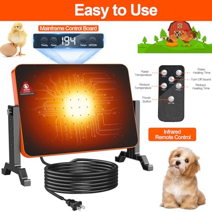 Chicken Coop Heater for Winter,200W Smart Brooder Coop Heater with Overheating Protection,Radiant Heat Panel with Remote Control Timer & Adjustable Temp,Large Heat Warmer for Chicken Kitten Puppy Pets