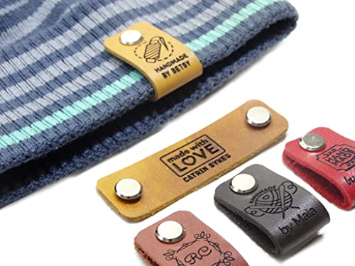 Personalized Full-Grain Leather Labels with Rivet for Handmade Items, Knitting Beanie Tags