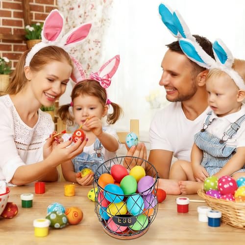 Chicken Egg Basket With Handle, Egg Baskets for Gathering Fresh Eggs, Chicken Coop Egg Holder, Round Wire Egg Basket & Kitchen Countertop Decor (Style 3) - style: Style 3