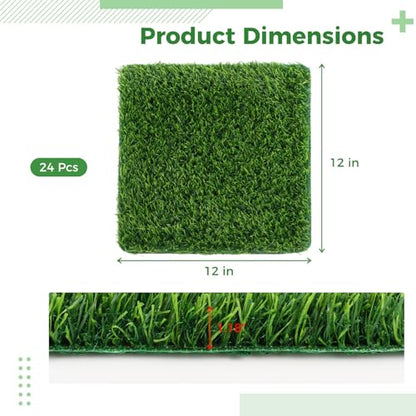 24 Pack Chicken Nesting Box Pads, Washable Artificial Turf Mats, Reusable Fake Grass Beddings for Chicken Coops, Indoor/Outdoor Green Rugs for Poultry and Home Décor, 12x12-inch