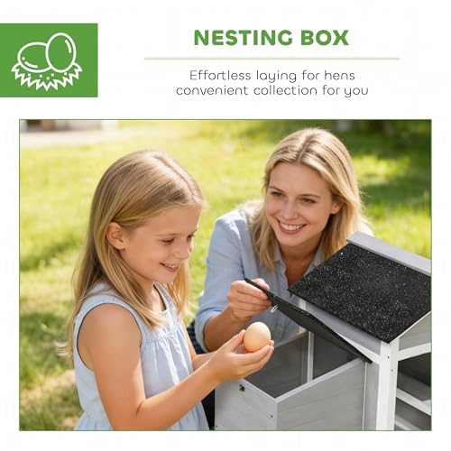 PawHut Chicken Coop Outdoor Weatherproof, Wooden Duck House with Nesting Box, Pull-Out Metal Tray, for 1-2 Chickens, Rabbits, Ducks, Poultry Cage Rabbit Hutch for Backyard, Farm, 36" x 25" x 27"