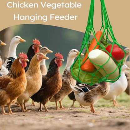 Chicken Vegetable Fruit Hanging Feeder 4Pcs, Reusable String Bag with Hook for Chicken Coop Toys, Poultry Feeding Tool for Hens,Duck,Goose(Green) - color: Green