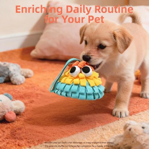 Pinecone Pet Snuffle Toy with BB Squeaker & Crinkle Paper | Interactive Hide and Seek Food Puzzle Toy | Hangable Design for Small Dogs & Small Pets | Mental Enrichment & Playtime Use (Yellow) - color: yellow