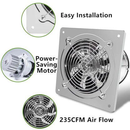 6 Inch Exhaust Fan with Speed Controller,235CFM Kitchen Exhaust Fan with Damper, 110V 40W Wall Ventilation Fan, Stainless Steel Extractor Fan for Window, Basement, Bathroom(6-inch Silver) - color: 6-inch Silver