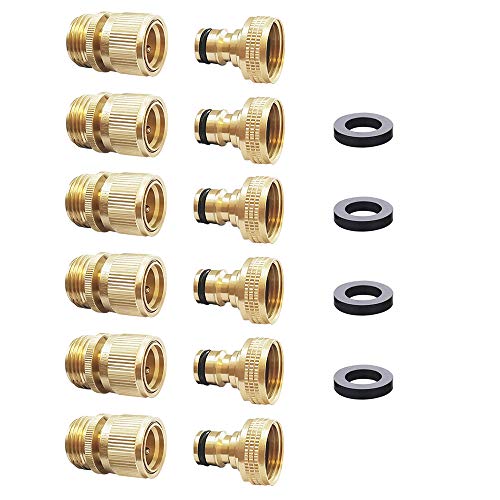 Garden Hose Quick Connector Water Hose Qucik Connect Garden Hose Connectors Brass Hose connectors Water Quick Connect Fittings 3/4" Inch GHT Solid Brass 6 Sets(6pcs Male Coupling 6pcs Female Nipple) - size: 6 Sets
