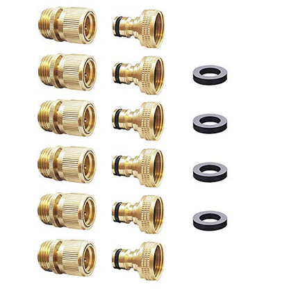Garden Hose Quick Connector Water Hose Qucik Connect Garden Hose Connectors Brass Hose connectors Water Quick Connect Fittings 3/4" Inch GHT Solid Brass 6 Sets(6pcs Male Coupling 6pcs Female Nipple) - size: 6 Sets