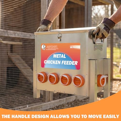 85LBS of Feed Chicken Feeder No Waste 10-Ports Automatic Large Poultry Feeder with Adjustable Legs Perspective Window Latch & Handle for Chickens Bantams Pheasants - size: 10 Ports - 85-120 LBS
