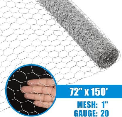 Fencer Wire Poultry Netting Fence, 20 Gauge Galvanized Hexagonal Chicken Wire Fence, 1-Inch Mesh Opening Size (6 ft. x 150 ft.) - size: 6 ft. x 150 ft.