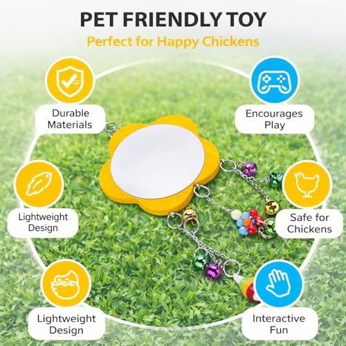 Chicken Mirror Toy with Bell, Wooden Hanging Playing Toy for Pet Chickens and Birds - Safe Non - Materials, Engaging Musical Entertainment, Ideal for Foraging and Gathering