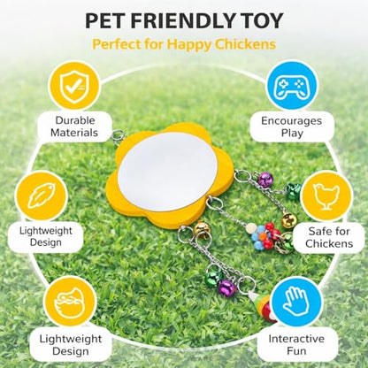 Chicken Mirror Toy with Bell, Wooden Hanging Playing Toy for Pet Chickens and Birds - Safe Non - Materials, Engaging Musical Entertainment, Ideal for Foraging and Gathering