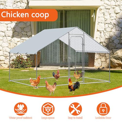 Outdoor Metal Chicken Coop Large Walk-in Poultry Cage Spire-Shaped Chicken Run with Waterproof and Anti-Ultraviolet Cover for Outside,Backyard and Farm,4.9' L*9.8' W*6.4' H - size: 58.8"L x 117.6"W x 76.8"H