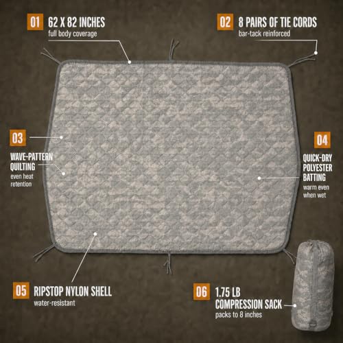 USGI Industries Military Woobie Blanket | Thermal Insulated Camping Blanket, Poncho Liner | Large, Portable, Water-Resistant, for Hiking, Survival | Compression Carry Bag - color: Acu