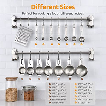 U-Taste Measuring Cups and Spoons Set of 15 : 7 Measuring Cups and 7 Measuring Spoons with 2 D-Rings and 1 Professional Magnetic Measurement Conversion Chart - size: (01) Cup&Spoon Set of 15