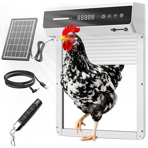Automatic Chicken Coop Door Solar, Battery Powered & Weatherproof Aluminum, Timer Modes for Safe and Convenient Chicken, Easy Install, Reliable All-Season Performance (White+Black)