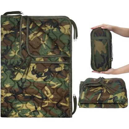 Mirzoyan Woobie Blanket, Military Poncho Liner Camo Insulated Camping Woobie Blanket for Outdoor Hiking Survival Hunting - color: Green-woodland