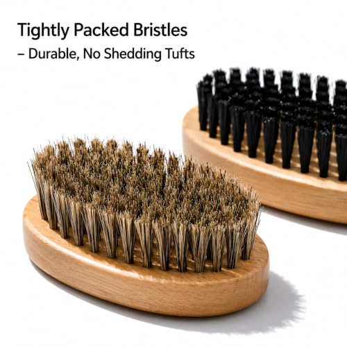 Goat Brushes for Grooming 2 Pack, Wooden Livestock Brush Set for Goats, Sheep, Calves, Horses, Dogs and Pigs, Soft Boar Bristle and Firm Nylon Body Brushes for Shedding, Face and Leg Care