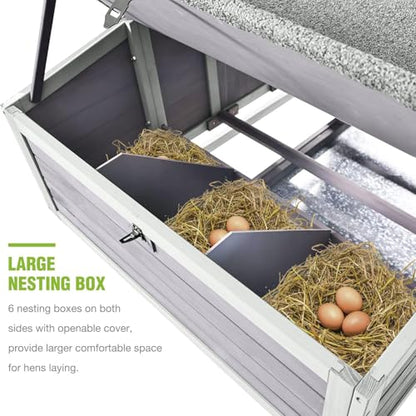 GUTINNEEN Large Chicken Coop for 4-6 Chickens, Movable Thickened Wooden Hen House on Wheels with Easy Clean Removable Tray & 2 Nesting Boxes, Extra Large Outdoor Duck Cage & Rabbit Hutch - color: Grey 14.61ft²