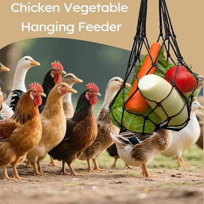 Chicken Vegetable Fruit Hanging Feeder 4Pcs, Reusable String Bag with Hook for Chicken Coop Toys, Poultry Feeding Tool for Hens,Duck,Goose(Black) - color: Black